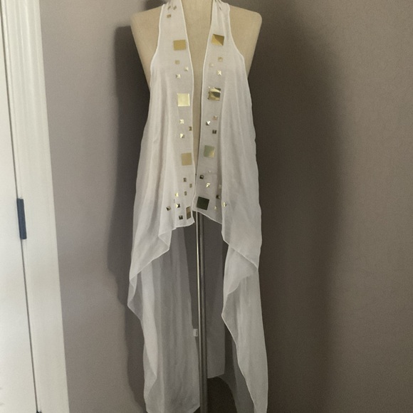 turkish brand Other - swim cover up white sheer cotton maxi from Turkey with Gold Accents Sz M